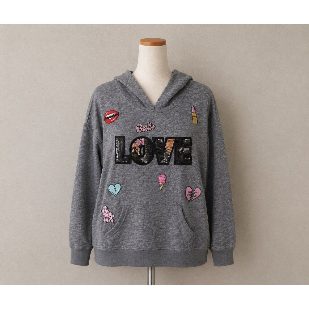 Miss Chievous Love Patch  Large Hoodie Sequins Graphic Hearts Ice Cream Y2K